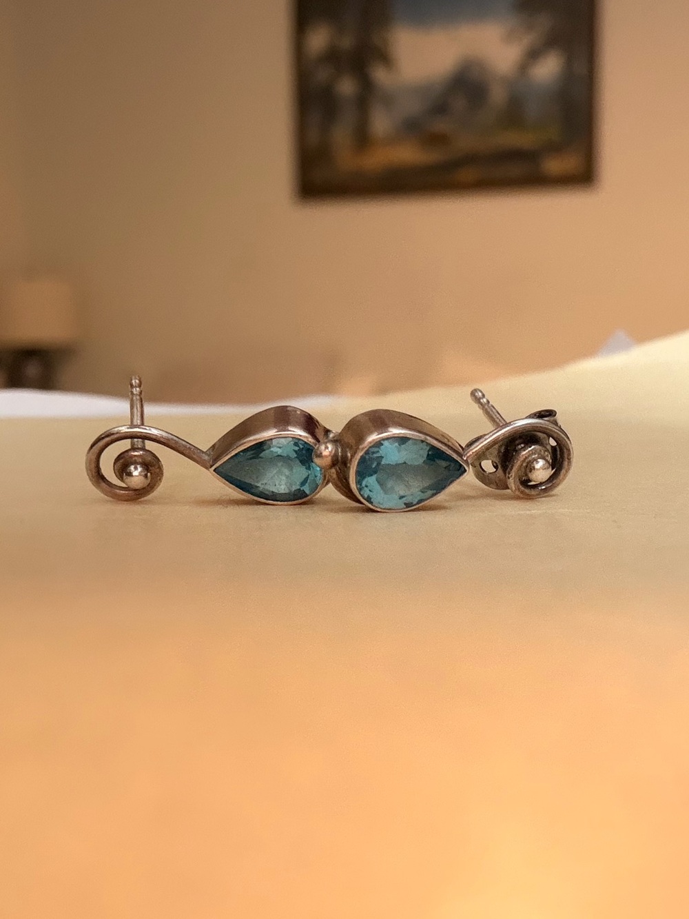 Sajen Sterling Silver Teardrop Blue Crystal Stud Earrings